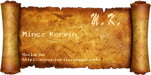 Mincz Korvin névjegykártya
